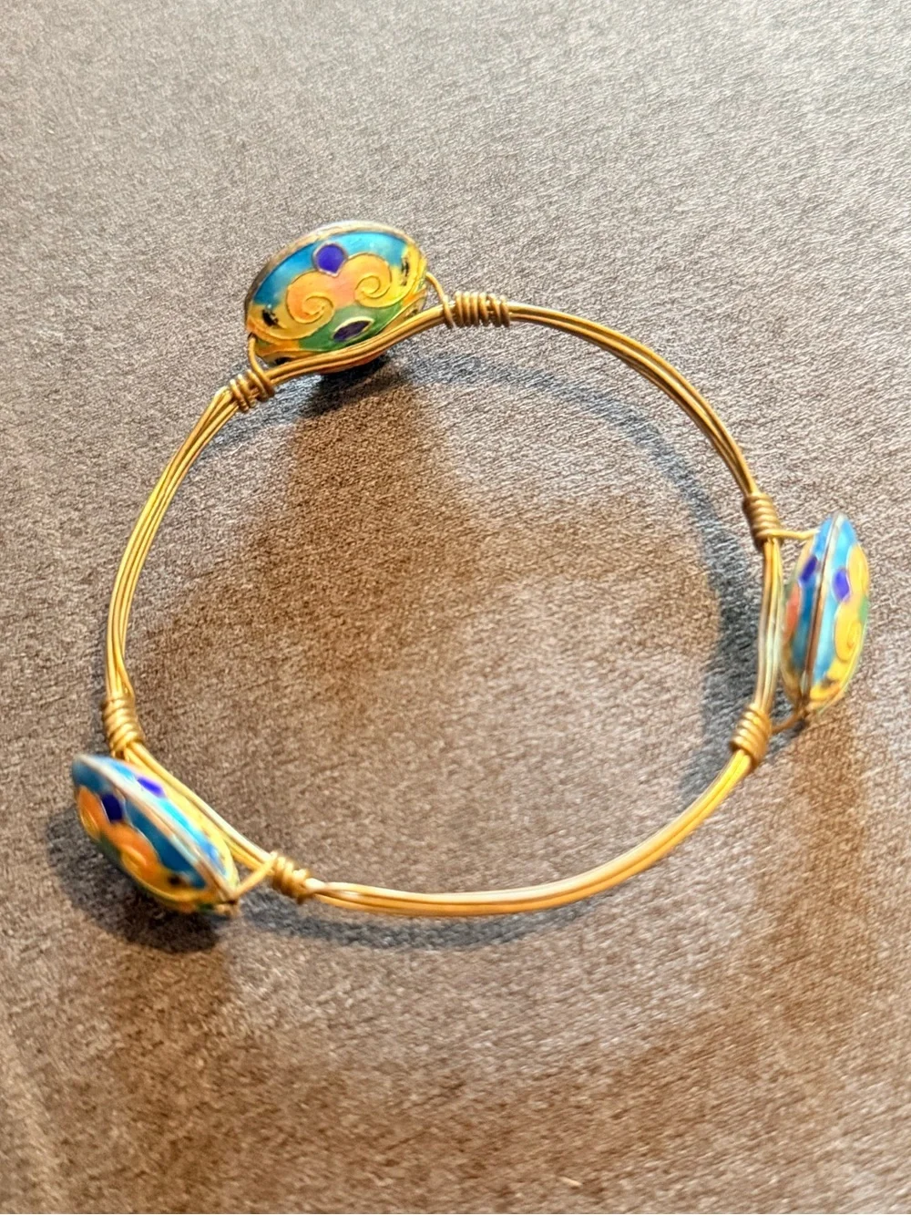 NWT Vibrant Handmade Cloisonné Accent Bronze Wrapped Wire Bangle Bracelet